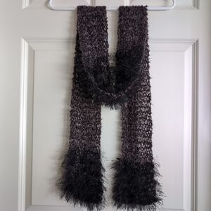 Black and brown forest fairy whimsigoth fuzzy eyelash loose knit skinny scarf